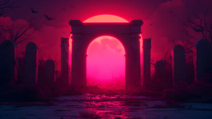 Fototapeta premium Halloween Night Scene Background With Castle With