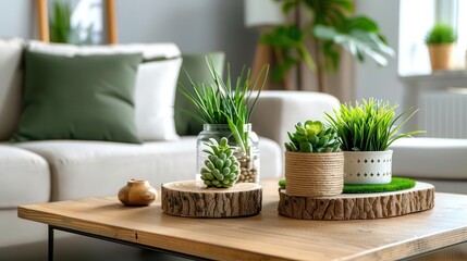 Bamboo furniture in a cozy room, natural and inviting, Rustic, Soft greens, Photograph, Ecofriendly decor