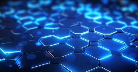 Naklejka premium A close-up view of a blue, glowing hexagonal pattern, resembling a futuristic digital interface or technology background.