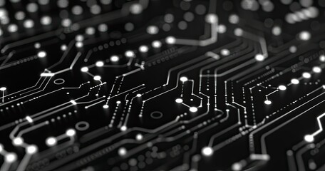 Obraz premium A close-up view of a circuit board showcasing intricate pathways and connections, emphasizing technology and electronic design.