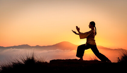 Silhouette of a woman doing taichi