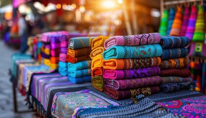 Craft market with vibrant stalls, artistic and lively, Urban, Bright hues, Photograph, Handmade goods