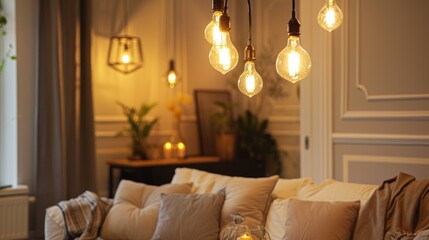 Vintage style bulbs adorned in a living room.