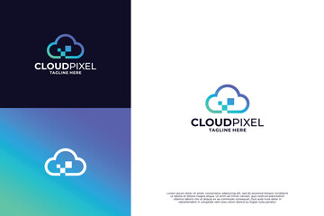 Pixel Cloud storage logo design