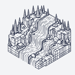 isometric illustration of waterfall