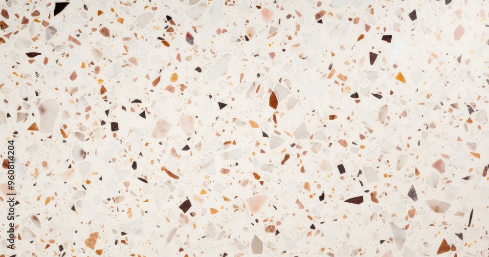 Poster a close-up view of a terrazzo surface featuring a mix of colorful chips embedded in a light backgrou