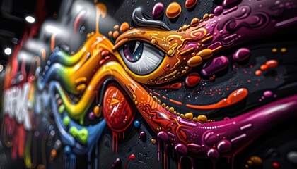 Fototapeta premium Public art mural with vibrant colors, dynamic and expressive, Urban, Bright hues, Photograph, Street art