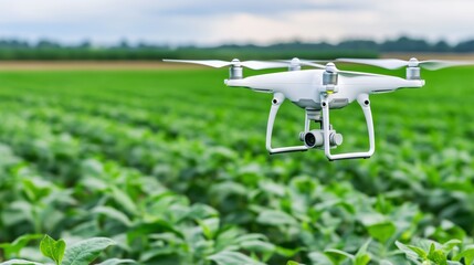 Drones monitor vast agricultural farmland, assessing crop vitality from above, controlling crop health. AI generated