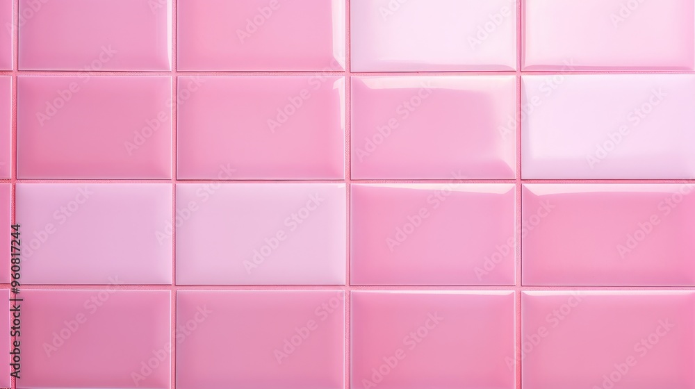 Aufkleber a close-up view of glossy pink tiles arranged in a grid pattern, creating a vibrant and modern aesth