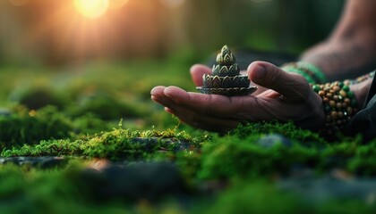 Fototapeta premium Yoga pose in a serene setting, dynamic and peaceful, Zen, Soft greens, Photograph, Wellness