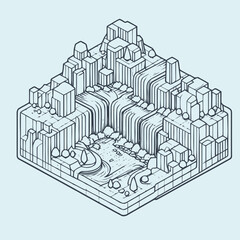 isometric illustration of waterfall