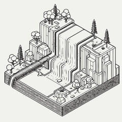 isometric illustration of waterfall