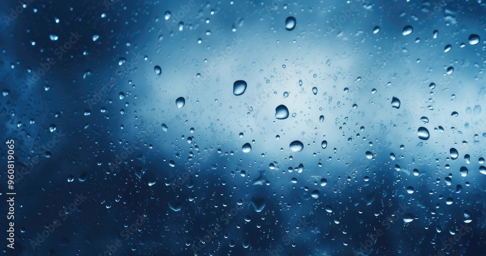 Aufkleber a close-up view of raindrops on a window, creating a serene atmosphere with a blurred background of 