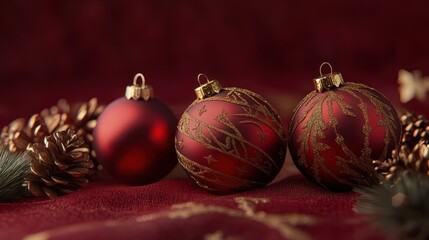 Festliche Dekoration f&Atilde;&frac14;r Weihnachten mit Weihnachtskugeln rot gold