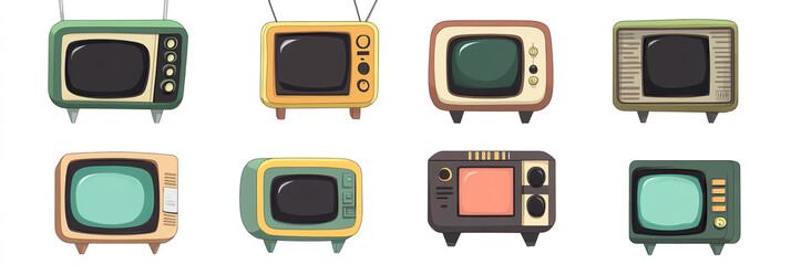 A collection of retro television designs showcasing vintage styles and colors, perfect for nostalgic themes or creative projects.