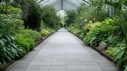 Obraz premium Verdant botanical greenhouse garden showcasing diverse plant species, lush foliage. AI generated