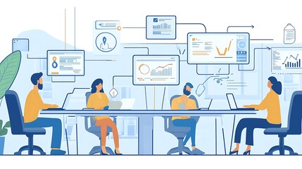 Business Team Working Together on Data Analysis Project in Modern Office