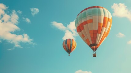 Fototapeta premium Two hot air balloons floating in clear blue sky