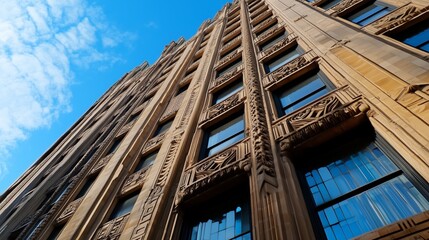 Classic Art Deco facade building with intricate details and geometric pattern. AI generated