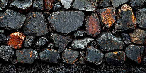 Obraz premium Close-up of a rough stone wall with a rustic texture.