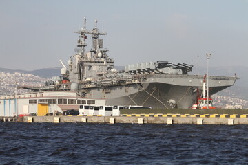 the American amphibious assault ship USS Wasp (LHD-1) during its port visit to Izmir