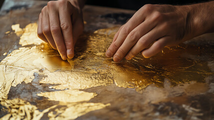 Artisan carefully applies gold leaf to a surface, showcasing the intricate detail and craftsmanship involved in gilding techniques.