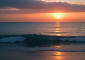 Fototapeta premium Sunset Over Calm Ocean Waves