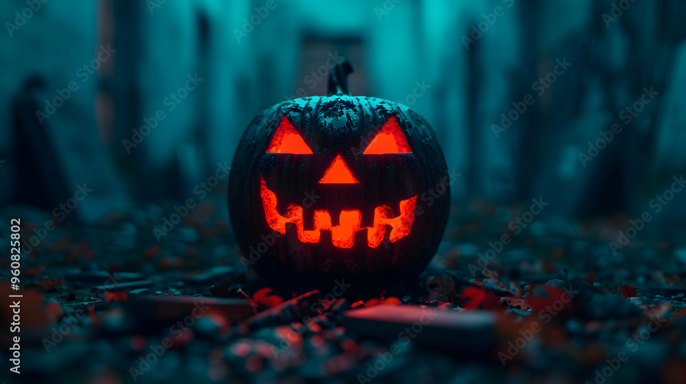 Wall mural Halloween Pumpkin Spooky Graveyard. Hallowenn