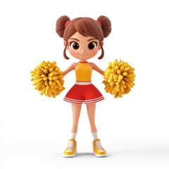 3D cartoon of a cheerleader, against a solid white background