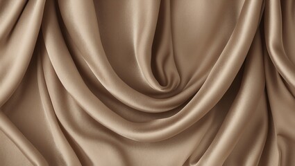Fototapeta premium Close-up of beige satin fabric with a wavy and smooth texture.