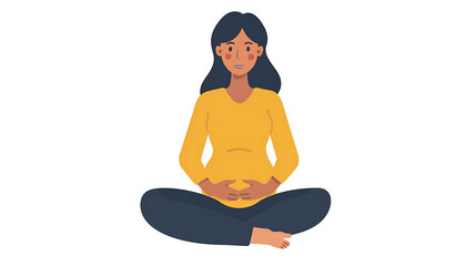 A woman sitting with her hands holding her belly