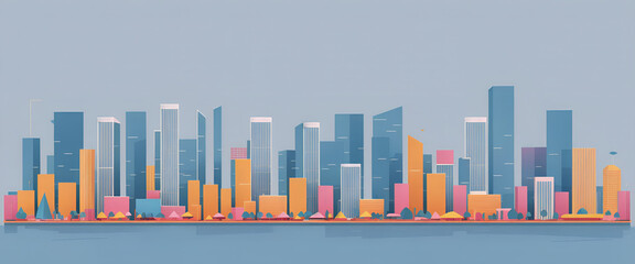 Obraz premium Illustrative color illustration of a cityscape or skyline of a distant city in a graphic style