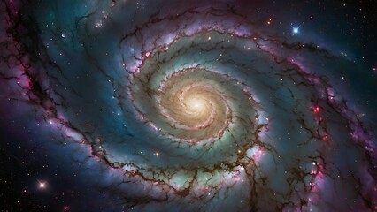 Spiral galaxy illustration in endless space full of wonders, planets, stars and space clouds astronomy