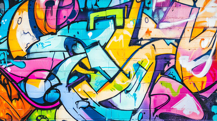 Fototapeta premium Vibrant graffiti art featuring colorful abstract shapes and patterns on a textured wall, showcasing urban creativity and expression.