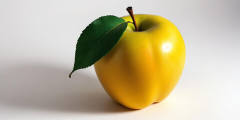 A green apple with a leaf, on a white background