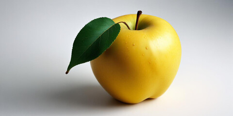 A green apple with a leaf, on a white background