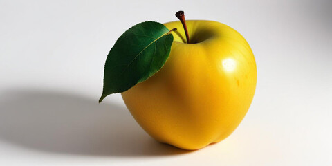 A green apple with a leaf, on a white background
