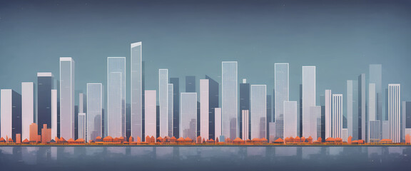 Obraz premium Illustrative color illustration of a cityscape or skyline of a distant city in a graphic style