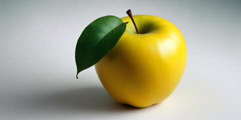 A green apple with a leaf, on a white background