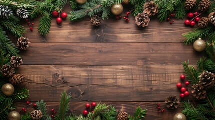 table with Christmas decoration, copy space