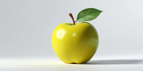 A green apple with a leaf, on a white background