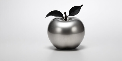 A green apple with a leaf, on a white background