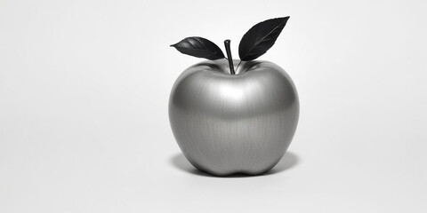 A green apple with a leaf, on a white background