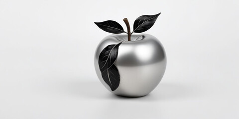 A green apple with a leaf, on a white background