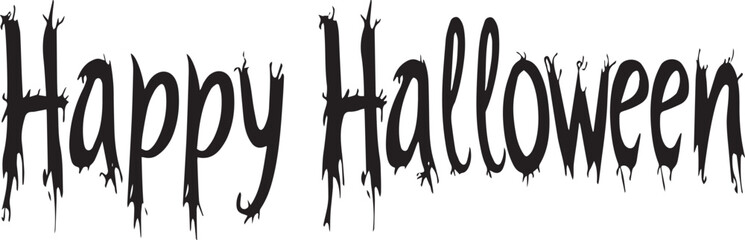 Happy Halloween vector text banner on a transparent background. Featuring black bats, witch and cobwebs suitable for placing over Halloween cards, social media and poster designs.