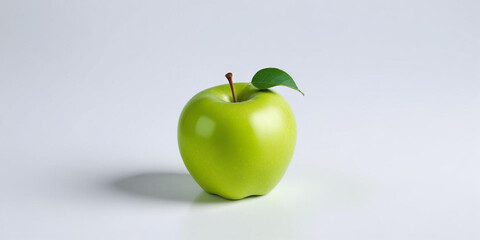 A green apple with a leaf, on a white background