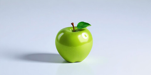 A green apple with a leaf, on a white background