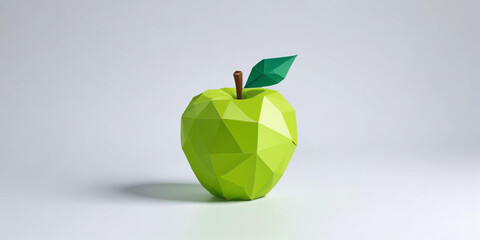 A green apple with a leaf, on a white background