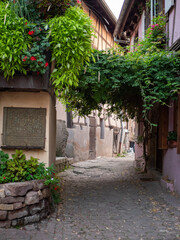 Eguisheim, France - 09-09-2023 : paved village path
