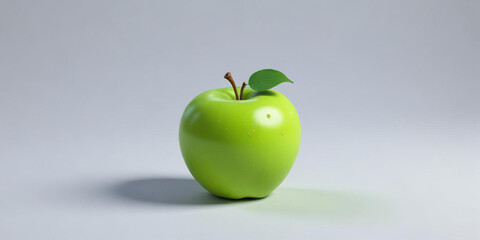 A green apple with a leaf, on a white background